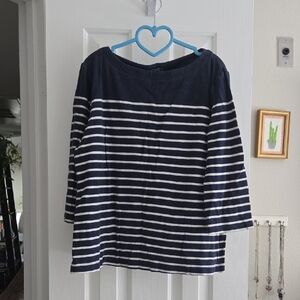 croft & barrow Navy and White Striped 3/4-Sleeve Tee-lg Petite